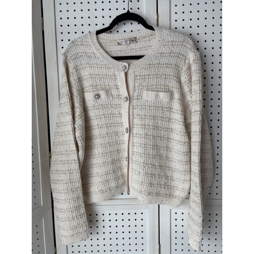 Catherine Malandrino Sequin Acrylic Jewel Button Cardigan Sweater Womens Lg?‎